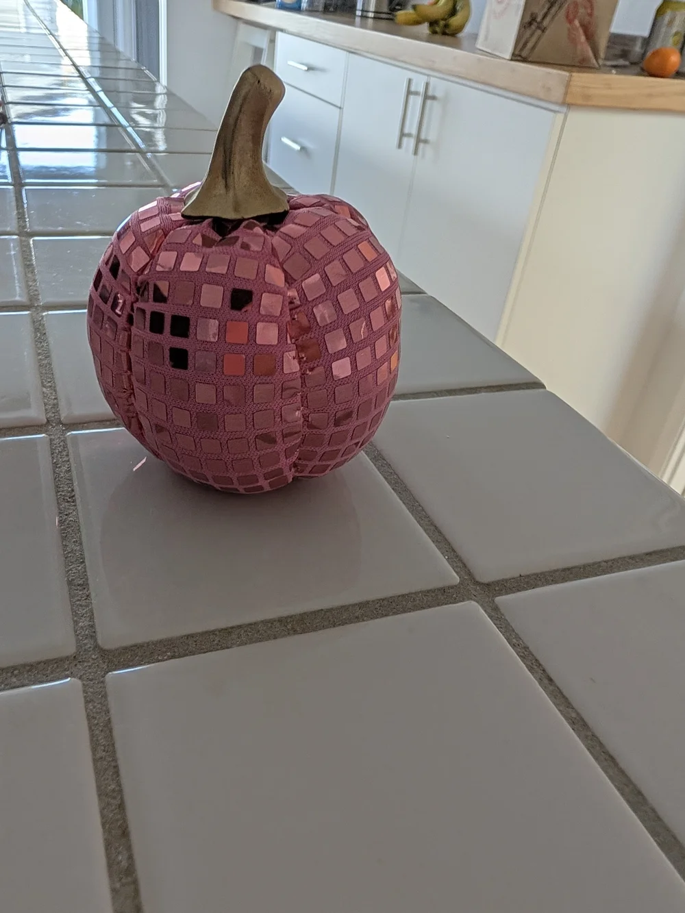Sparkle Pink Decorative Pumpkin with Gold Stem - Party Accent